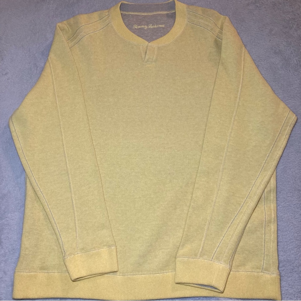 Tommy Bahama Reversible Sweatshirt XL yellow/ ivory Pullover Long Sleeve V-Neck